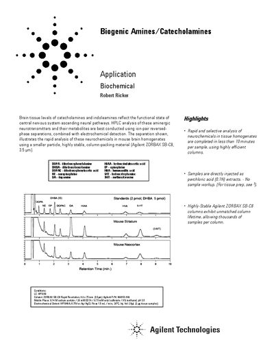 Agilent Biogenic Amines Catecholamines Application Note - cover page
