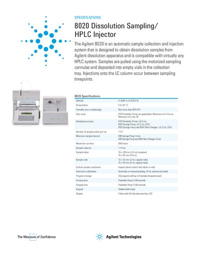 Agilent 8020 Dissolution Sampling/HPLC Injector Datasheet - cover page