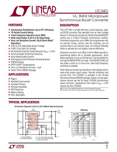 Linear Technology LTC3401 DC‑DC Converter Datasheet