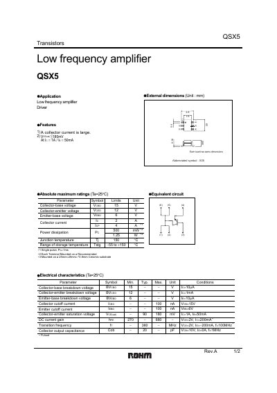 ROHM QSX5 Transistor Datasheet - cover page