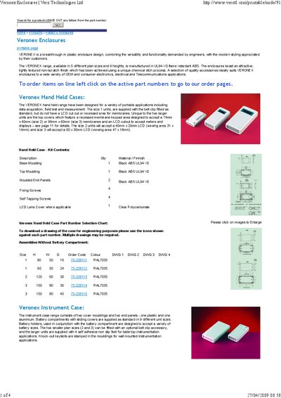 Vero Technologies Veronex Enclosures Product Leaflet - cover page
