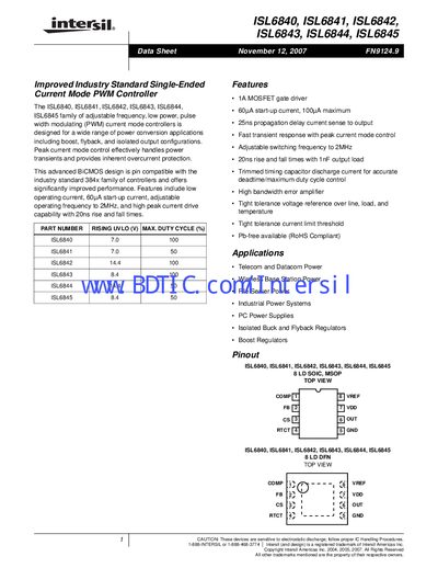 intersil ISL6840 ISL6841 ISL6842 ISL6843 ISL6844 ISL6845 handbook - cover page