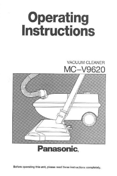 Panasonic MC-V9620 Canister Vacuum Cleaner Operating Instructions - cover page