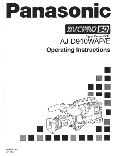 Panasonic AJ-D910WAP Digital Camera/VTR Operating Instructions - cover page
