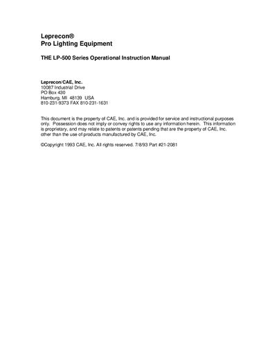 Leprecon LP-500 Series Operational Instruction Manual - cover page