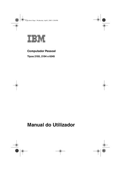 IBM 2193/2194/6345 Personal Computer User Manual - cover page