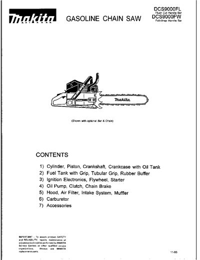 Makita DCS9000FL Gasoline Chain Saw Datasheet - cover page