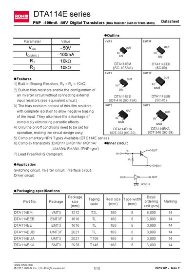 ROHM DTA114EE Datasheet - cover page