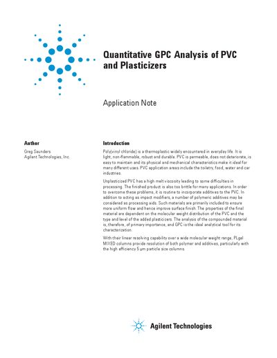 Agilent Quantitative GPC Analysis of PVC and Plasticizers Application Note - cover page