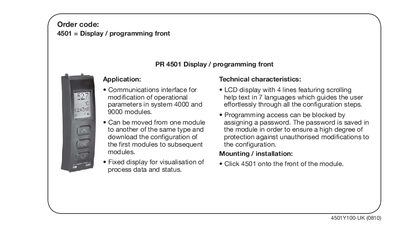 PR 4501 Display Programming Front Manual - cover page