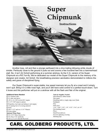 Carl Goldberg Products Super Chipmunk Model Assembly Instructions - cover page