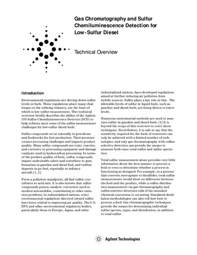 Agilent 355 SCD Gas Chromatography Sulfur Chemiluminescence Detector Technical Overview - cover page