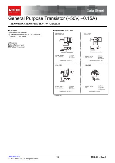 ROHM 2SA1037AK / 2SA1576A / 2SA1774 / 2SA2029 Datasheet - cover page
