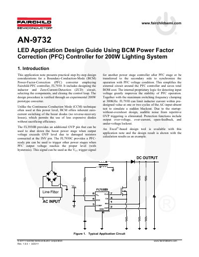 Fairchild Semiconductor AN-9732 LED Application Design Guide Using BCM PFC Controller for 200W Lighting System - cover page