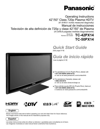 Panasonic TC-42PX14/TC-50PX14 Plasma HDTV Operating Instructions
