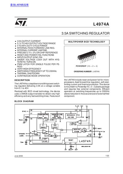 STMicroelectronics L4974A 3.5A Switching Regulator Datasheet - cover page