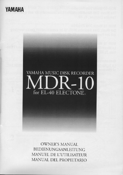 Yamaha MDR-10 Music Disk Recorder Owner's Manual