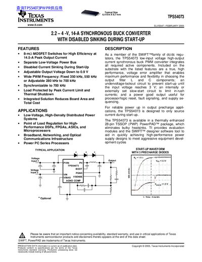 Texas Instruments TPS54073 Synchronous Buck Converter Datasheet - cover page