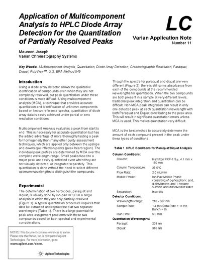 Agilent Application Note 11: Multicomponent Analysis for HPLC Diode Array Detection - cover page