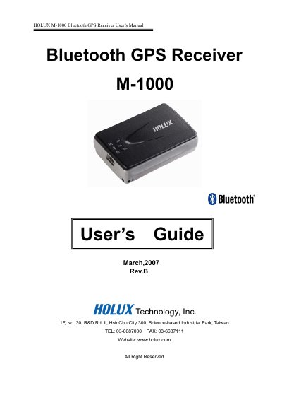 HOLUX M-1000 Bluetooth GPS Receiver User Manual - cover page