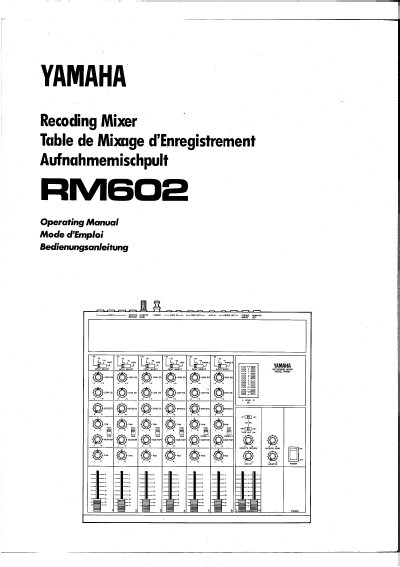 Yamaha RM602 Recording Mixer Operating Manual - cover page