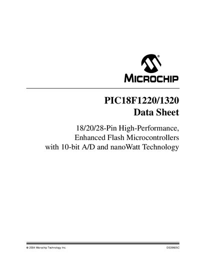 Microchip PIC18F1220/1320 Datasheet - cover page