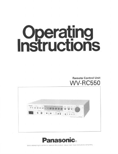 Panasonic WV-RC550 Remote Control Unit User Manual - cover page