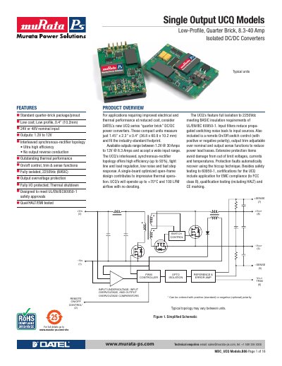 Murata Power Solutions UCQ Series Isolated DC/DC Converter Datasheet - cover page