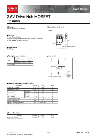 ROHM RTQ020N05 Datasheet - cover page