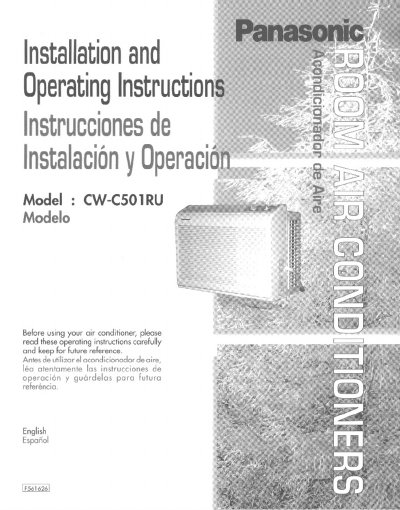 Panasonic CW-C501RU Room Air Conditioner Installation and Operating Instructions - cover page