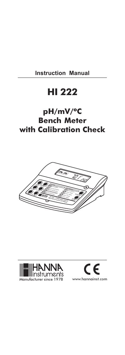HANNA Instruments HI 222 Bench Meter Instruction Manual - cover page