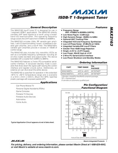 Maxim Integrated MAX2163 ISDB-T 1-Segment Tuner Datasheet - cover page