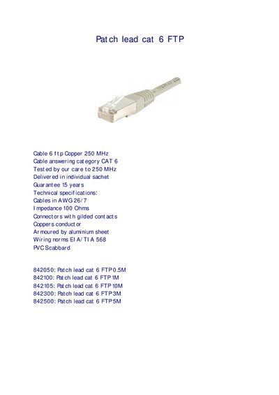 PRO SIGNAL Patch lead cat 6 FTP Product Leaflet - cover page