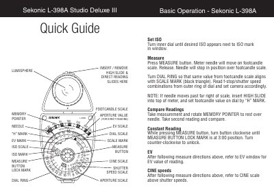 Sekonic L-398A Light Meter Quick Guide