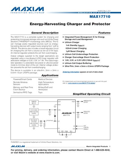 Maxim MAX17710 Energy-Harvesting Charger and Protector Datasheet - cover page
