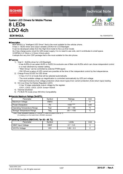 ROHM BD6184GUL Technical Note - cover page