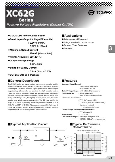 Torex Semiconductor XC62G Series Positive Voltage Regulator Datasheet - cover page