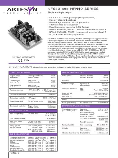 Artesyn NFS40/NFN40 Series Power Module Datasheet - cover page