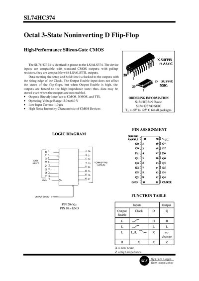 System Logic SL74HC374 Octal 3-State D Flip-Flop Datasheet - cover page