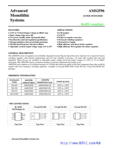 Advanced Monolithic Systems AMS2596 Datasheet - cover page