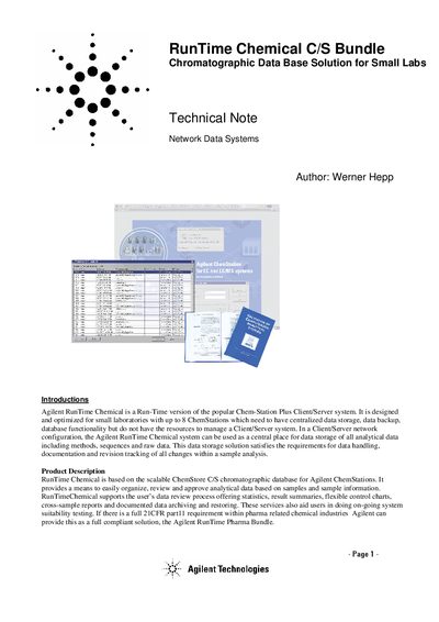 Agilent RunTime Chemical C/S Bundle Technical Note - cover page