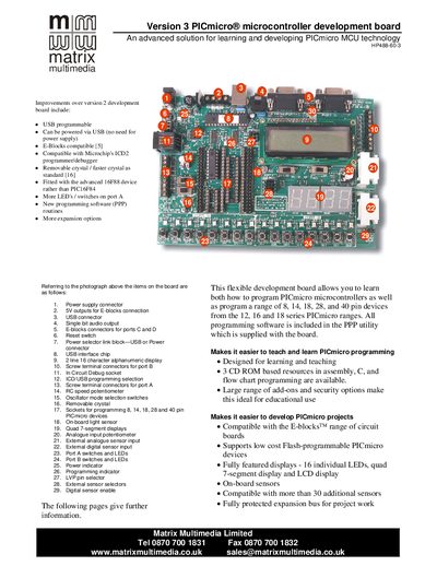 Matrix Version 3 PICmicro Development Board User Manual - cover page
