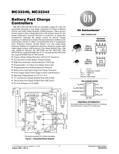 ON Semiconductor MC33340/MC33342 Battery Fast Charge Controller Datasheet - cover page