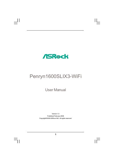 ASRock Penryn 1600SLIX3-WiFi Motherboard User Manual