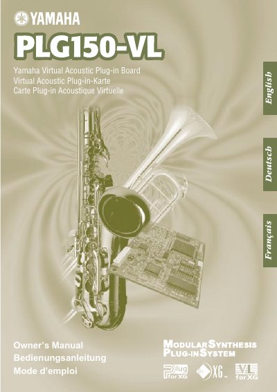 Yamaha PLG150-VL Virtual Acoustic Plug-in Board Owner's Manual - cover page