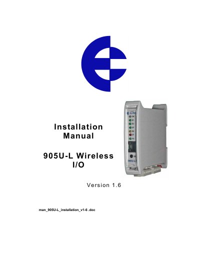 ELPRO 905U-L Wireless I/O Installation Manual - cover page