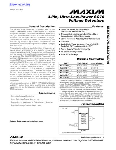 MAXIM MAX6375-MAX6380 Voltage Detectors Datasheet - cover page