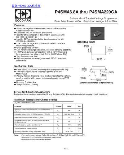 GOOD-ARK P4SMA6.8A to P4SMA220CA Surface Mount Transient Voltage Suppressors Datasheet - cover page
