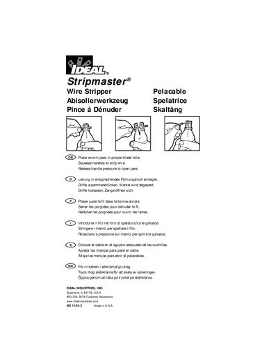 IDEAL ND 1162-2 Stripmaster Wire Stripper Instructions - cover page