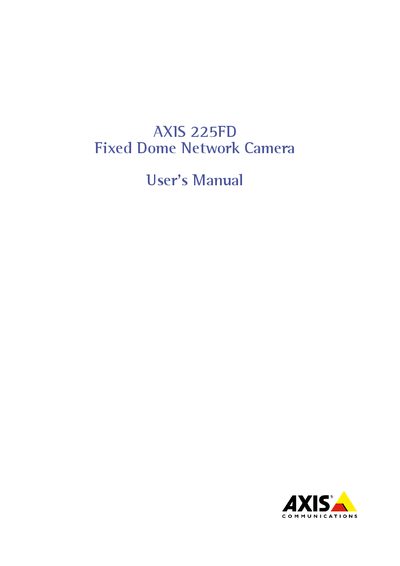 Axis 225FD Fixed Dome Network Camera User Manual - cover page